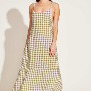 vitamin a mari maxi dress avocado gingham ecolinen