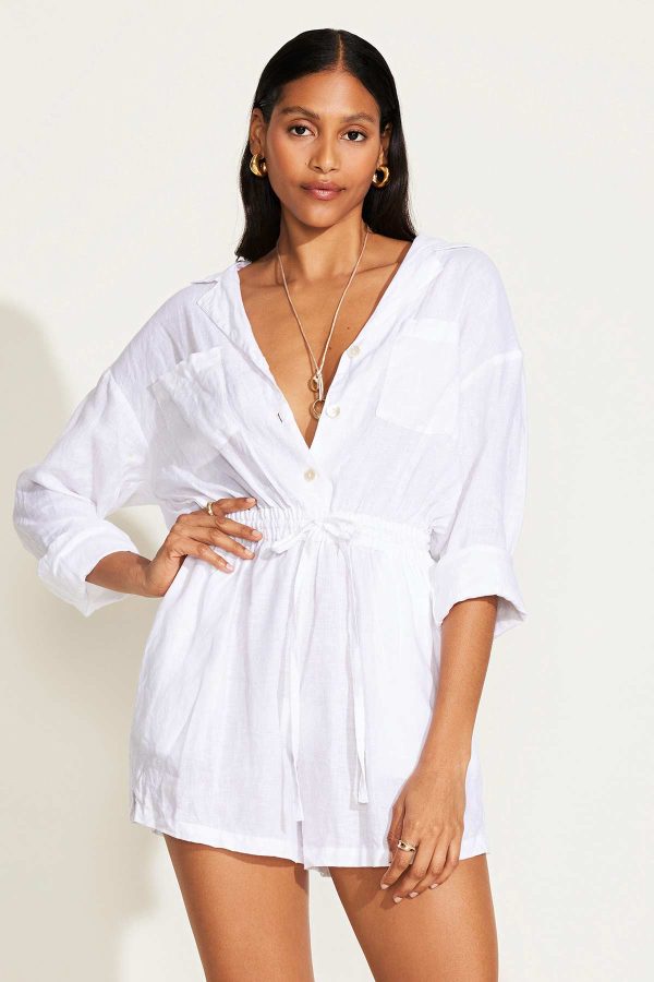 vitamin a the getaway romper white ecolinen